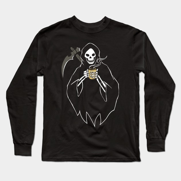 Grim Reaper Loves Coffee Fan Gift Long Sleeve T-Shirt by atomguy
